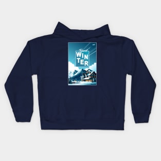 Winter Mountain snow sports ski Hotels in Snowy Mountains landscape Christmas Alps T-Shirt Kids Hoodie